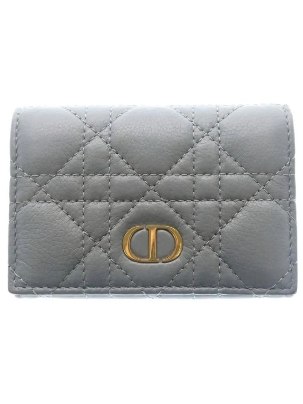 Dior Bifold Coin Case Cannage Business Card Holder Mini Wallet Light Blue